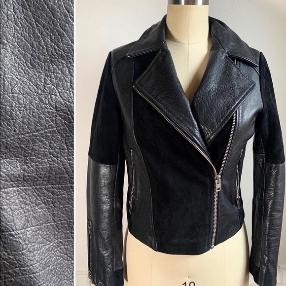 Topshop Black Suede and Leather Moto Jacket Sustainable Fashion with Zero Waste - Picture 1 of 6